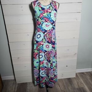Talbots Maxi Dress Cotton Tropical Coastal Resortwear Beachy Cottagecore